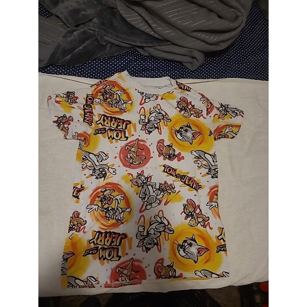 Tom & Jerry Shirt Air Brush Style Graphic All Over Adult M Short Sleeve Crew